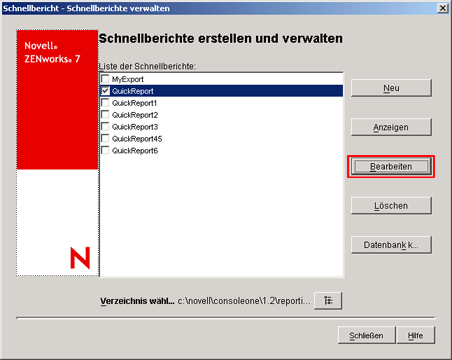 Bearbeiten eines Schnellberichts