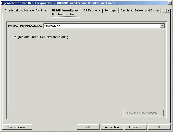 Die Seite "Richtlinienzeitplan" der erweiterbaren Benutzerrichtlinien.