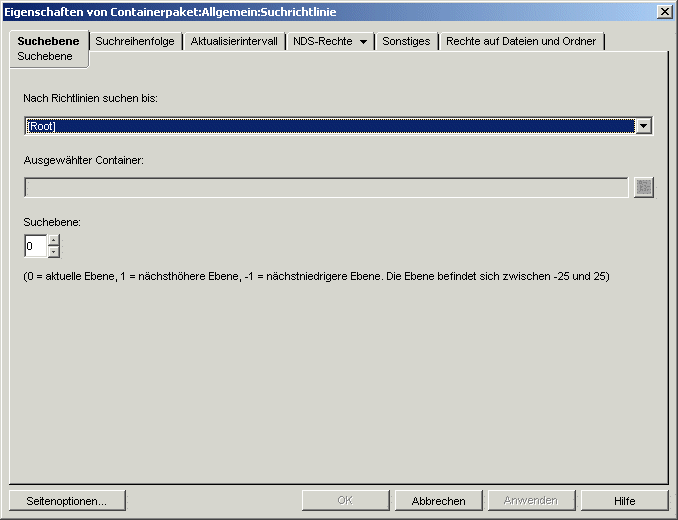 Die Seite "Suchebene" der Suchrichtlinie.