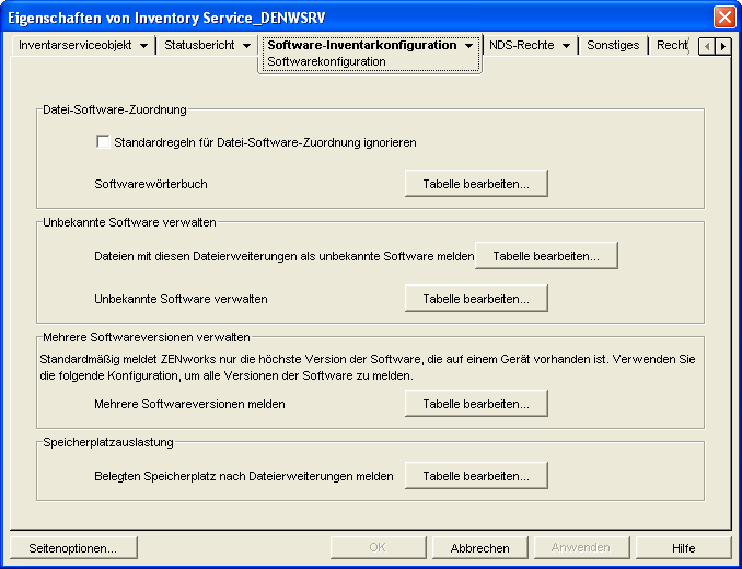 Seite "Softwarekonfiguration"