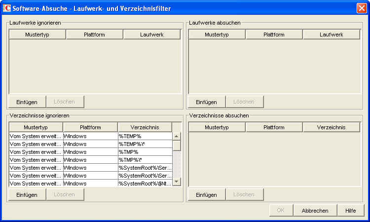 Dialogfeld "Software-Absuche - Laufwerk- und Verzeichnisfilter"