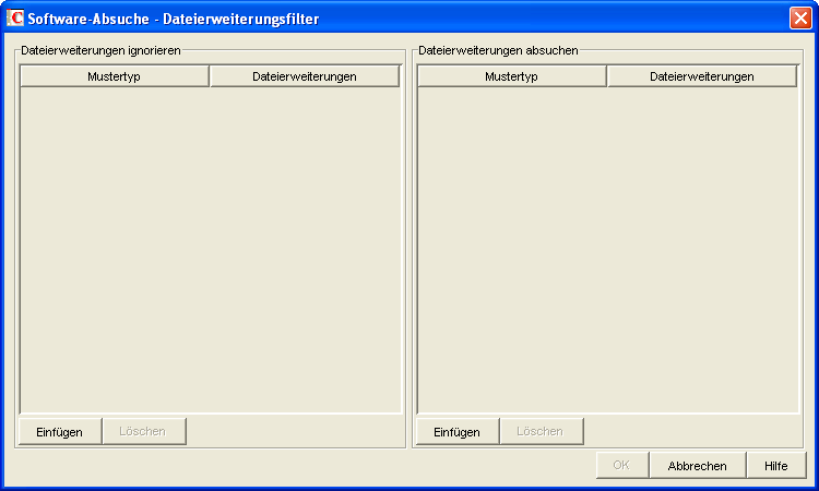 Dialogfeld "Software-Absuche - Dateierweiterungsfilter"