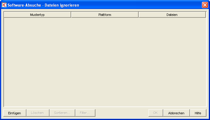 Tabelle "Software-Absuche - Dateien ignorieren"