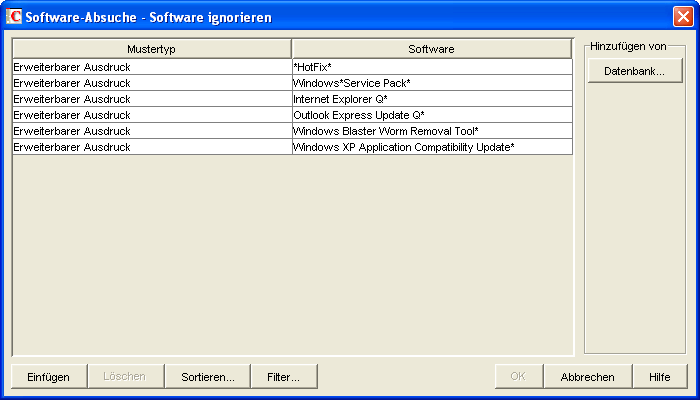 Tabelle "Software-Absuche - Software ignorieren"