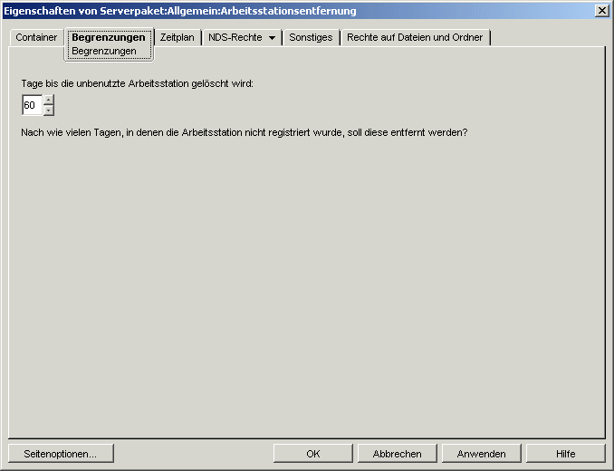 Die Seite "Begrenzungen" der Arbeitsstationsentfernungs-Richtlinie.