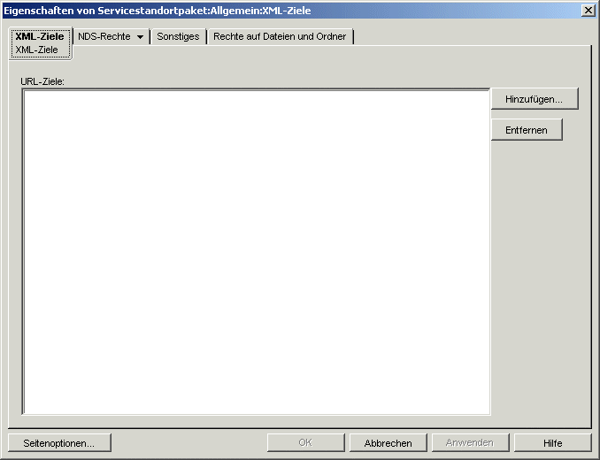 Die Seite für XML-Ziele.