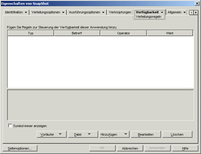 Anwendungsobjekt > Registerkarte "Verfügbarkeit" > Seite "Verteilungsregeln"