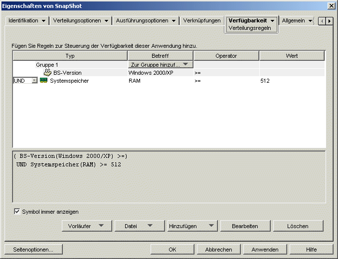 Seite "Verteilungsregeln" des Anwendungsobjekts