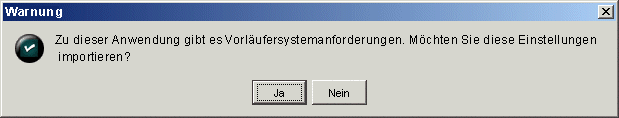 Warnungsdialogfeld für Vorläufer-Systemanforderungen