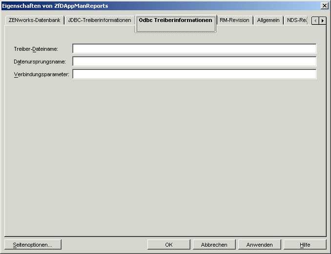 Seite "ODBC Treiberinformationen"