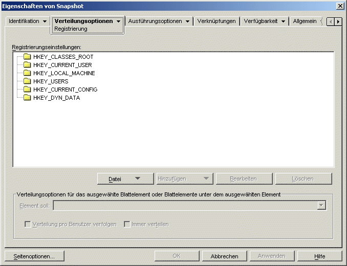 Seite "Registrierung" des Anwendungsobjekts