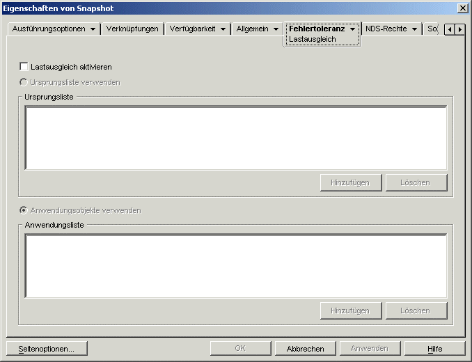 Seite "Fehlertoleranz" des Anwendungsobjekts