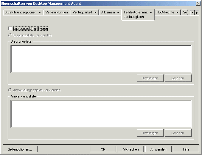 Seite "Lastausgleich" für das MSI-Anwendungsobjekt