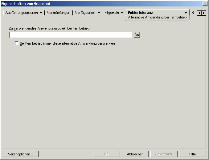 Seite "Alternative Anwendung bei Fernbetrieb" des Anwendungsobjekts