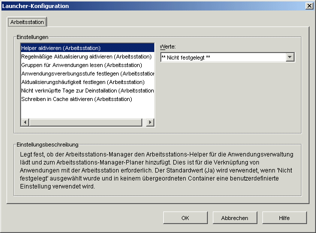 Dialogfeld "Launcher-Konfiguration" mit angezeigter Registerkarte "Arbeitsstation"
