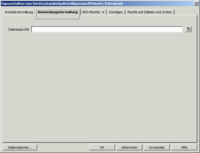 Seite "Anwendungsverwaltung" für die Datenbank