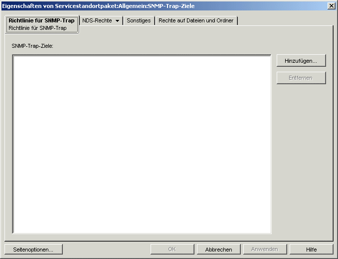 Seite für Richtlinie für SNMP-Trap-Ziele