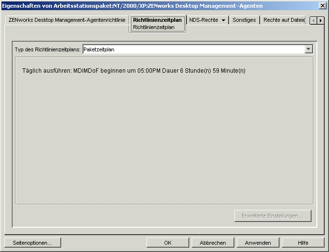 Die Seite "Richtlinienzeitplan".