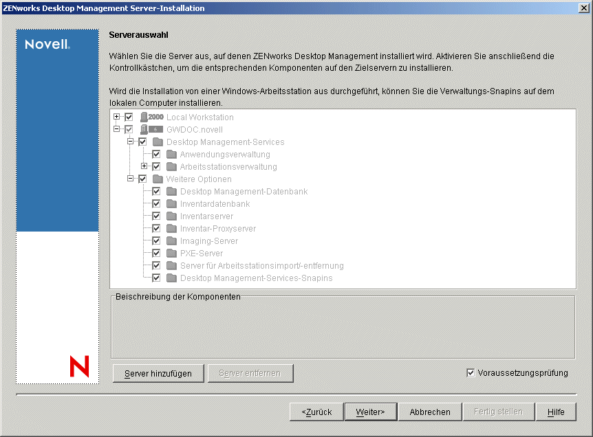 ZENworks 7 Desktop Management Server-Installationsprogramm - Seite "Serverauswahl"