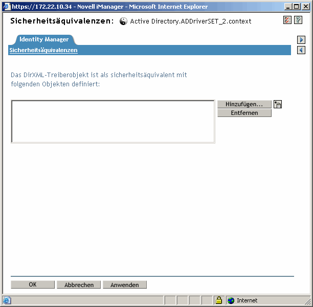 Fenster "Sicherheitsäquivalenzen" des Assistenten zum Erstellen vonTreibern.