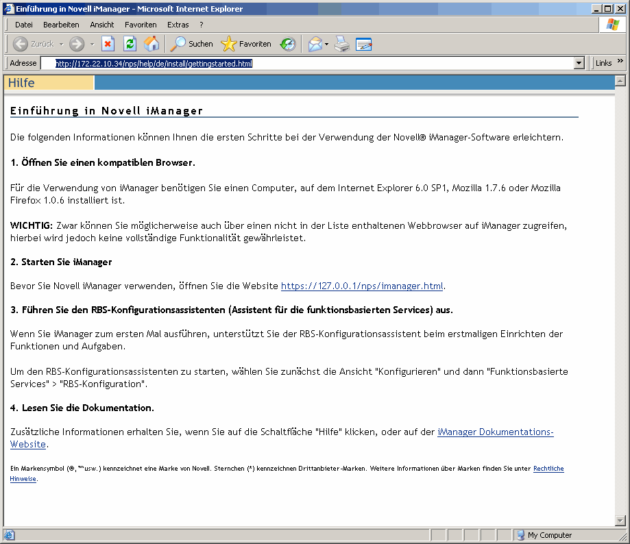 Novell iManager-Hilfeseite