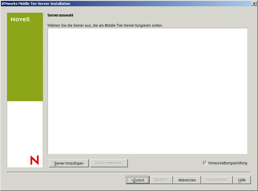 Die Seite "Serverauswahl" des Installationsassistenten von ZENworks Middle Tier Server.