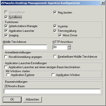 Dialogfeld ZENworks Desktop Management-Agenten konfigurieren