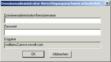 Dialogfeld Domänenadministrator-Berechtigungsnachweis erforderlich