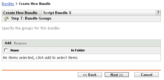 Schritt 7 zur Erstellung eines neuen Bundles: Bundle-Gruppen