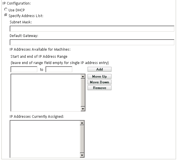 Abschnitt „Nicht registrierte Geräteeinstellungen“, Bereich „IP-Konfiguration“