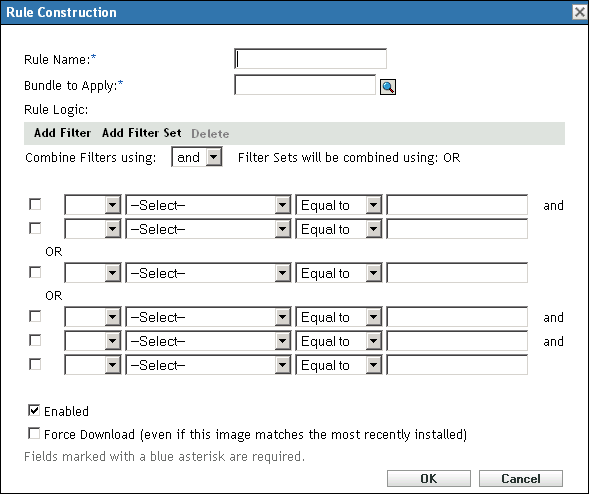 Dialogfeld „Regelaufbau“ mit erweiterten Feldern