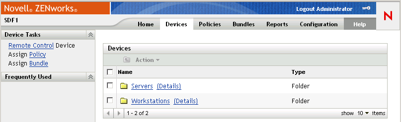 ZENworks-Kontrollzentrum, Karteireiter „Bundles“