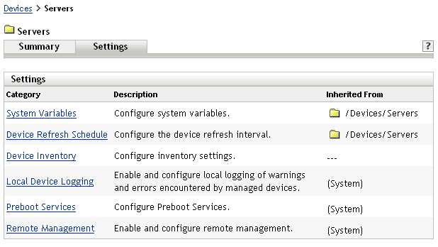 Ordner „Server“, Karteireiter „Einstellungen“