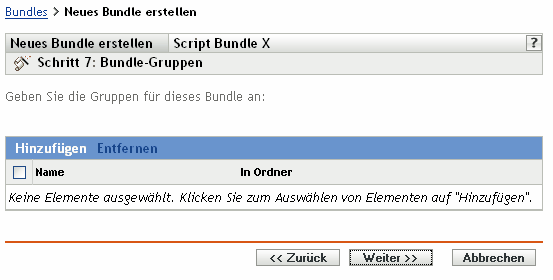 Schritt 7 zur Erstellung eines neuen Bundles: Bundle-Gruppen