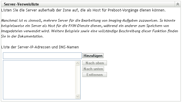 Abschnitt Server-Verweisliste