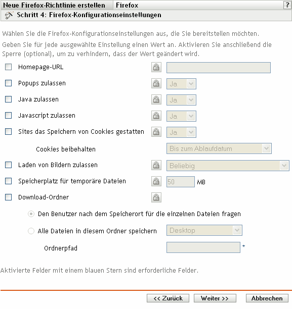 Seite Firefox-Konfigurationseinstellungen