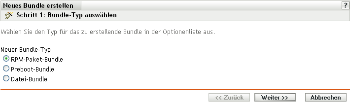 Schritt 1: Seite Bundle-Typ auswählen