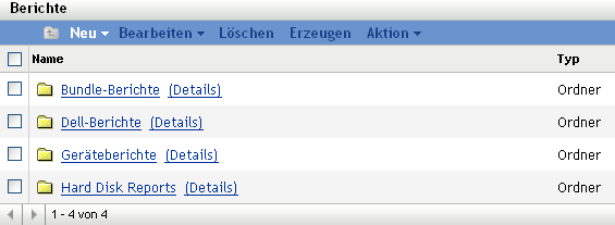 Neuer Ordner auf der Seite Berichte