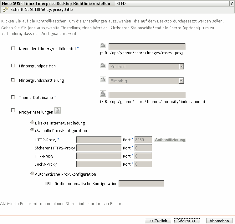 Seite SUSE Linux Enterprise Desktop-Proxy-Einstellungen