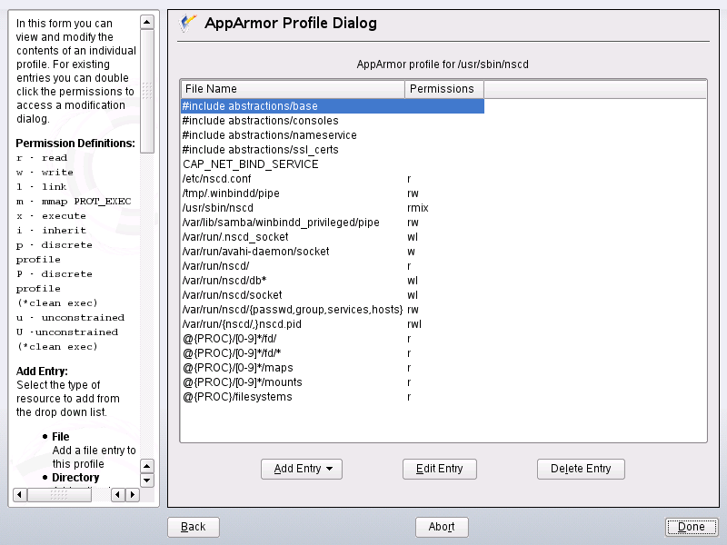 AppArmor profile dialog