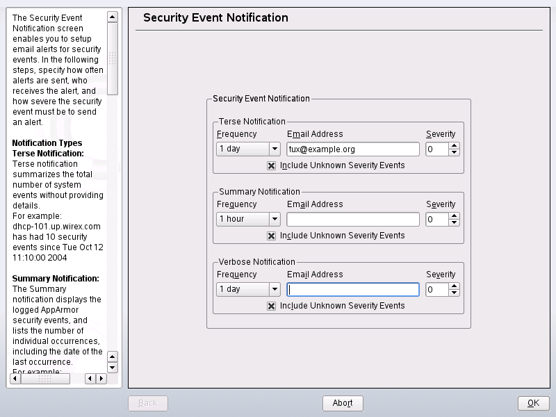 Security event 	  notification window