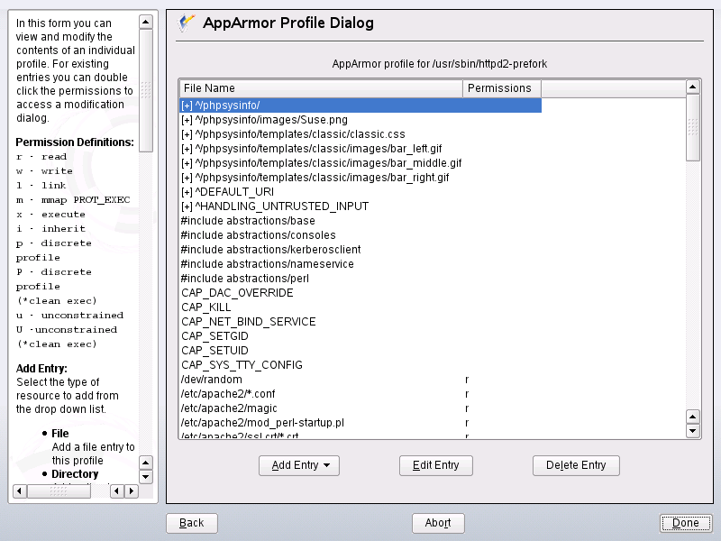 AppArmor profile dialog