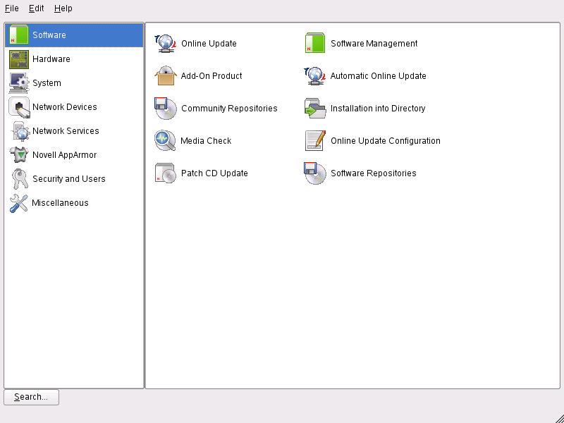 YaST's main controls for       AppArmor