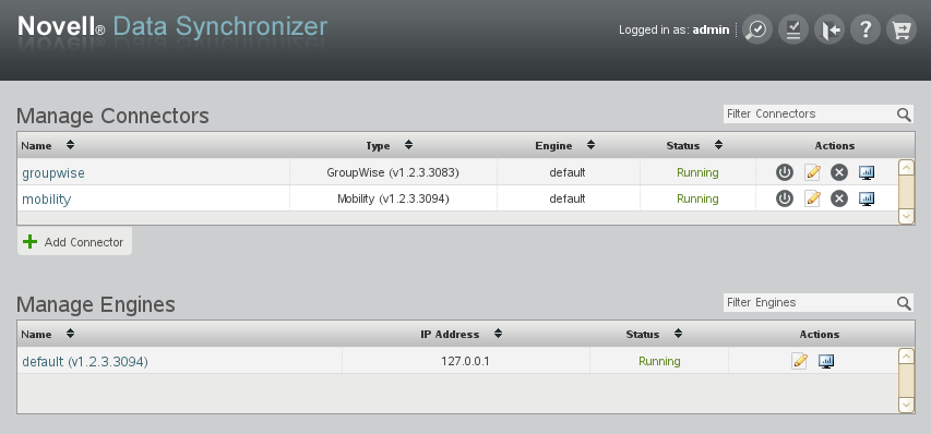 Synchronizer Web Admin console main page