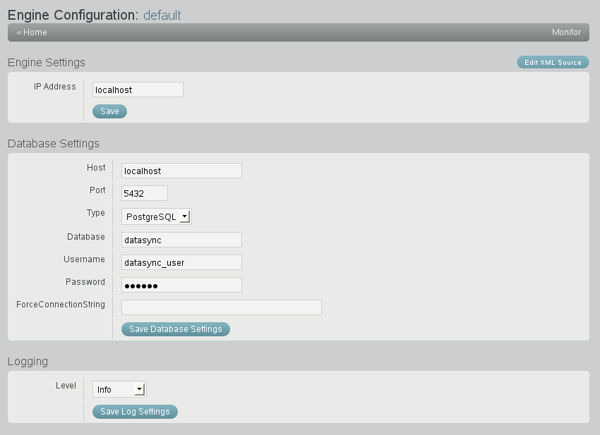 Synchronizer Web Admin Engine Configuration page