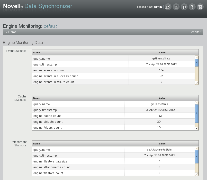 Engine Monitoring Data page