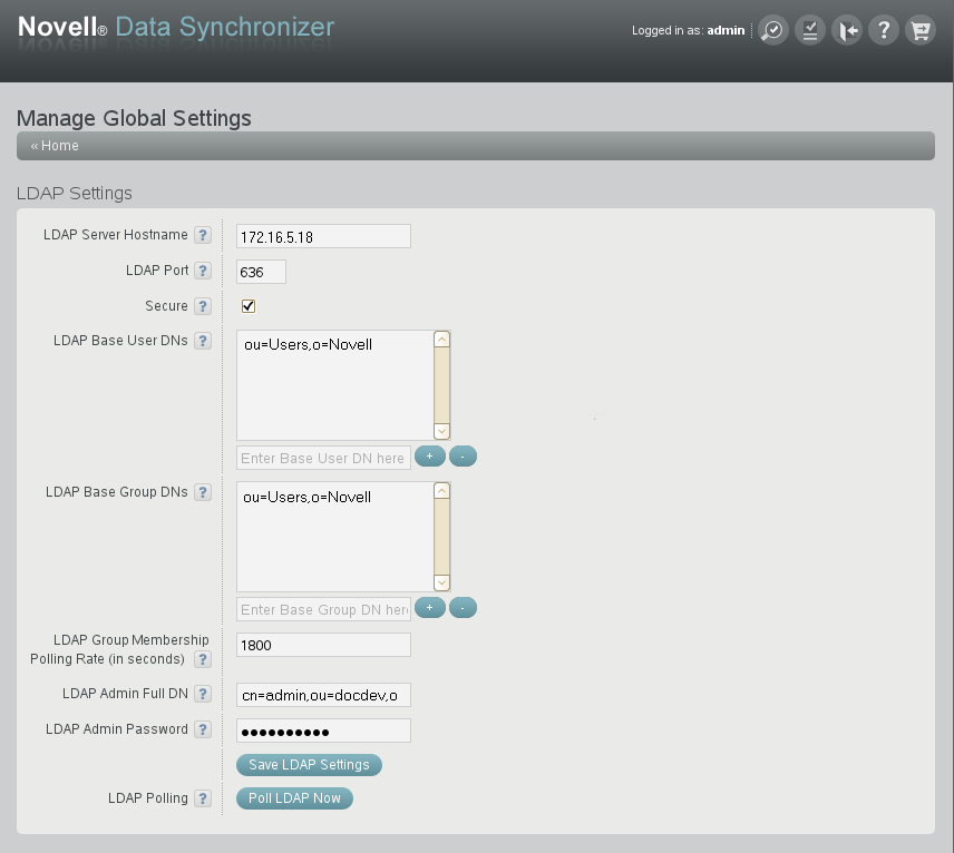 Manage Global Settings page