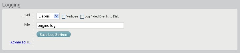 Logging section on the Engine Configuration page