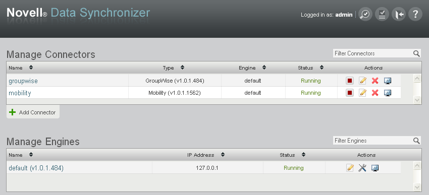 Synchronizer Web Admin console main page