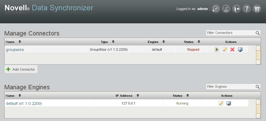 Synchronizer Web Admin main page